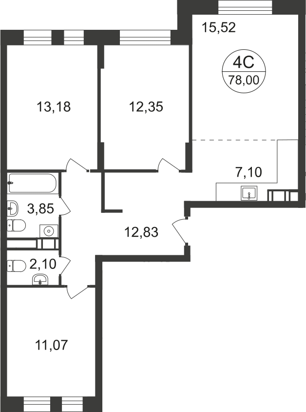 1-комнатная квартира (Студия) с отделкой в ЖК Скандинавия на 3 этаже в 1 секции. Сдача в 2 кв. 2025 г.