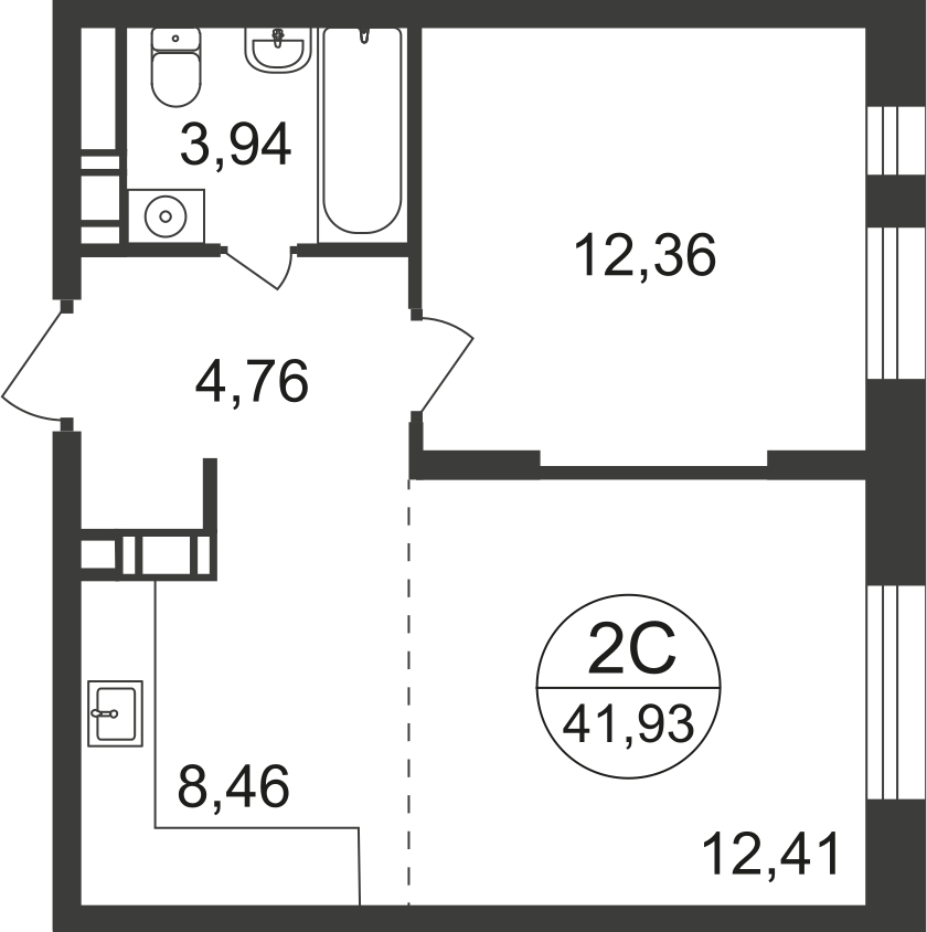 2-комнатная квартира в ЖК Символ на 5 этаже в 3 секции. Сдача в 3 кв. 2025 г.