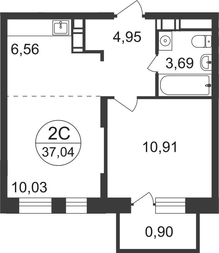 1-комнатная квартира (Студия) в ЖК Символ на 5 этаже в 3 секции. Сдача в 3 кв. 2025 г.