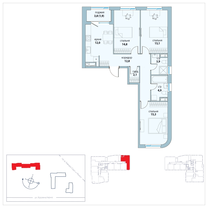 1-комнатная квартира (Студия) в ЖК Символ на 18 этаже в 1 секции. Сдача в 3 кв. 2025 г.