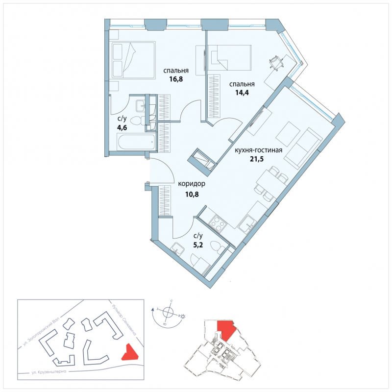 1-комнатная квартира с отделкой в ЖК Одинцово-1 на 2 этаже в 1 секции. Сдача в 1 кв. 2023 г.