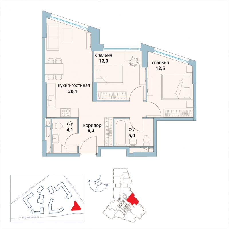 9-комнатная квартира с отделкой в ЖК Люберцы на 16 этаже в 13 секции. Сдача в 3 кв. 2023 г.