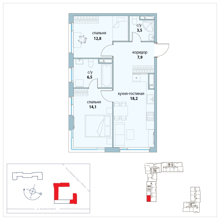 1-комнатная квартира в ЖК Символ на 26 этаже в 1 секции. Сдача в 3 кв. 2025 г.