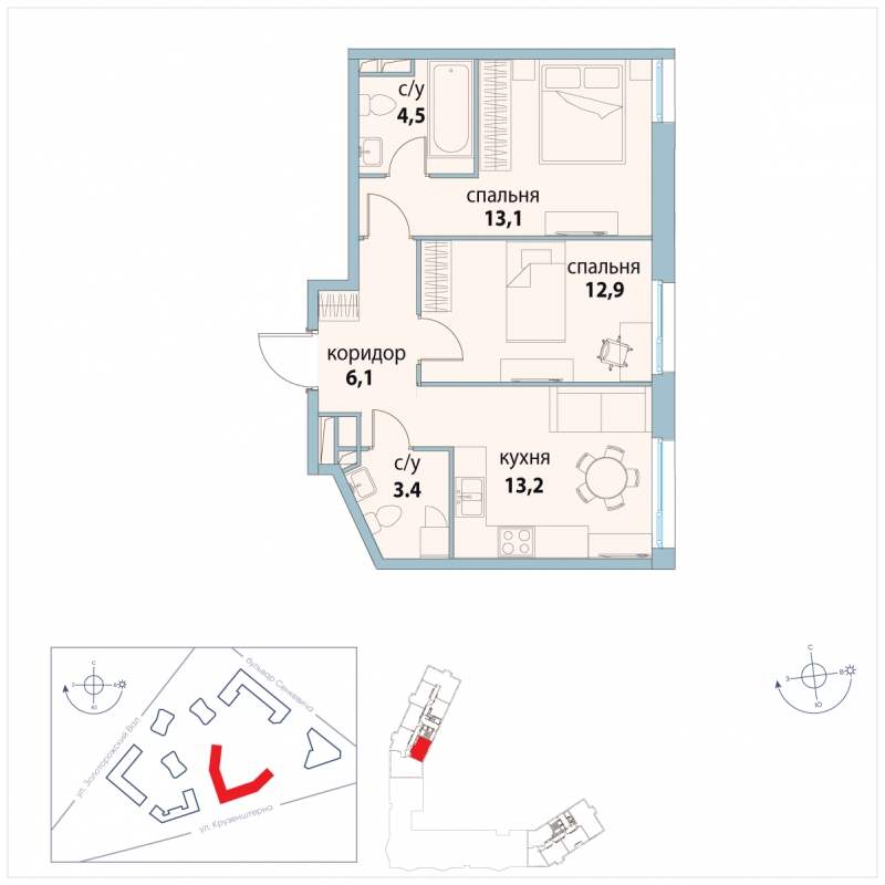 2-комнатная квартира с отделкой в ЖК Люберцы на 15 этаже в 4 секции. Сдача в 3 кв. 2023 г.