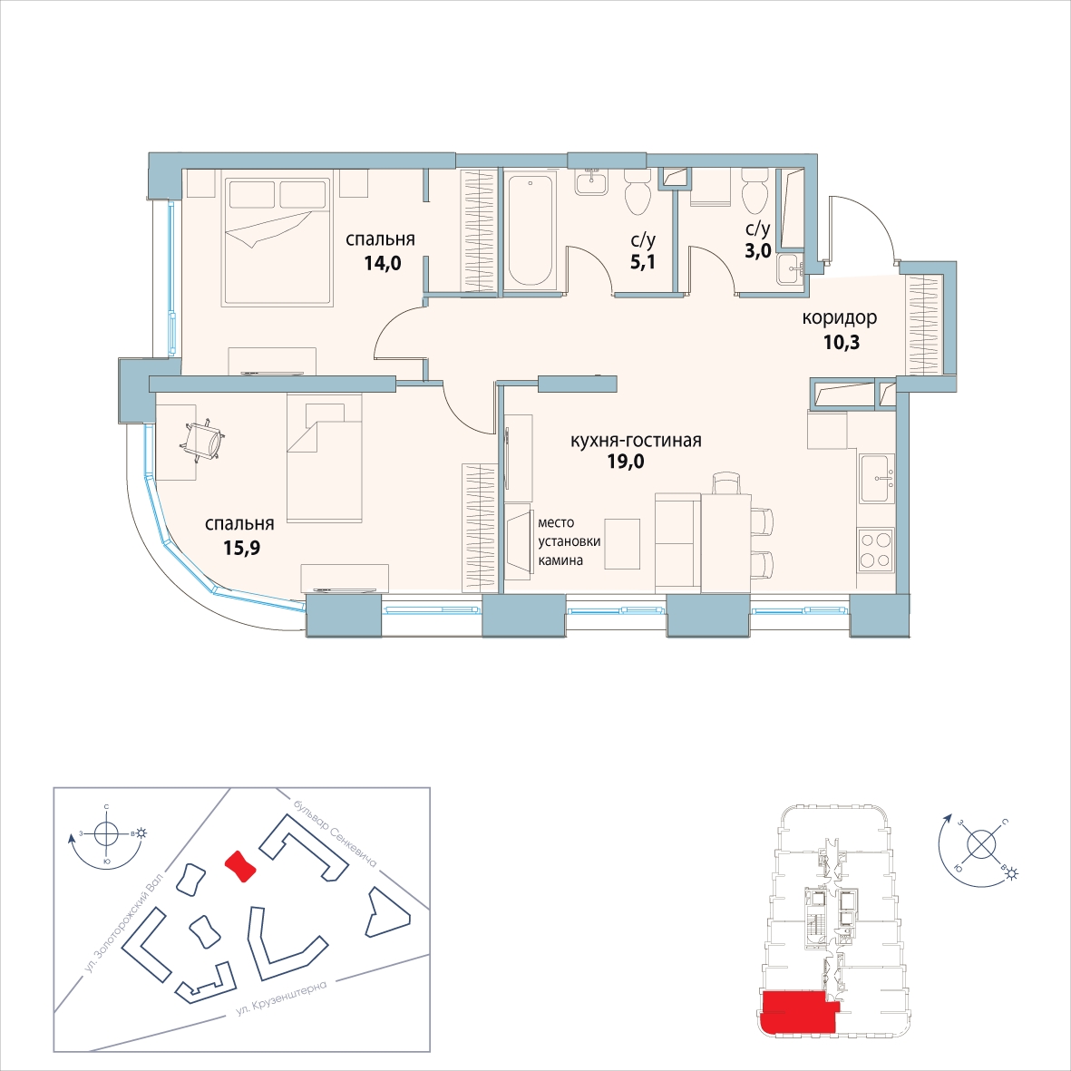 2-комнатная квартира с отделкой в ЖК Люберцы на 14 этаже в 8 секции. Сдача в 3 кв. 2023 г.