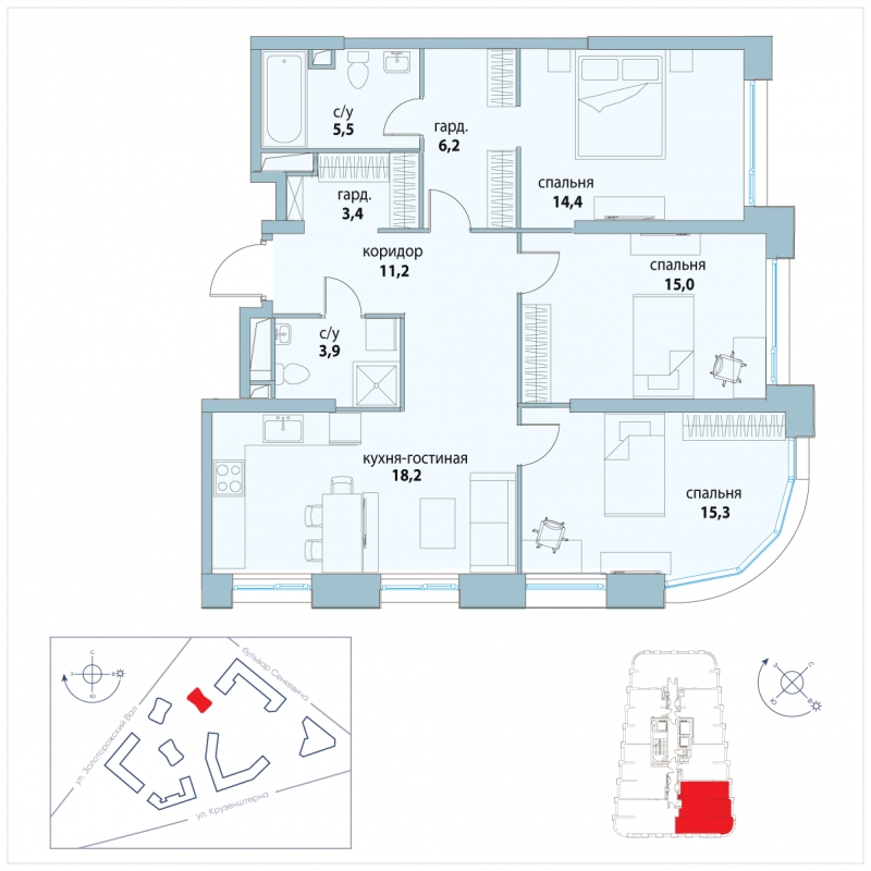 1-комнатная квартира в ЖК Символ на 19 этаже в 1 секции. Сдача в 3 кв. 2025 г.