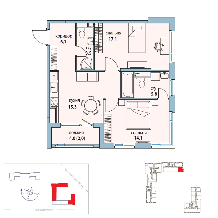 4-комнатная квартира в ЖК Символ на 19 этаже в 1 секции. Сдача в 3 кв. 2025 г.