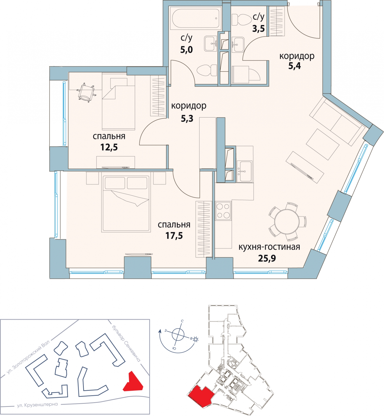 1-комнатная квартира в ЖК Скандинавия на 3 этаже в 1 секции. Сдача в 1 кв. 2025 г.