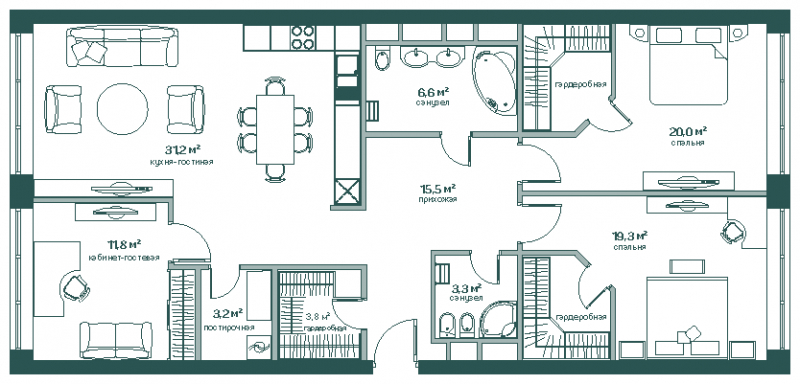2-комнатная квартира в ЖК Символ на 11 этаже в 4 секции. Сдача в 3 кв. 2025 г.