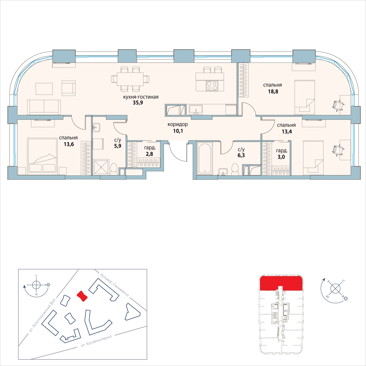 1-комнатная квартира (Студия) в ЖК Символ на 12 этаже в 1 секции. Сдача в 3 кв. 2025 г.