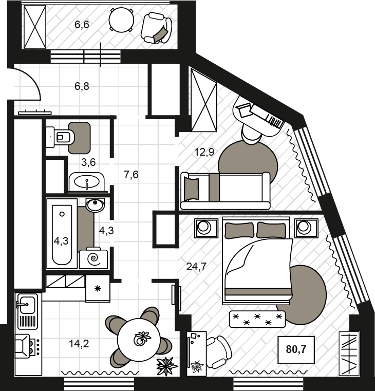 2-комнатная квартира в ЖК Символ на 22 этаже в 2 секции. Сдача в 3 кв. 2025 г.