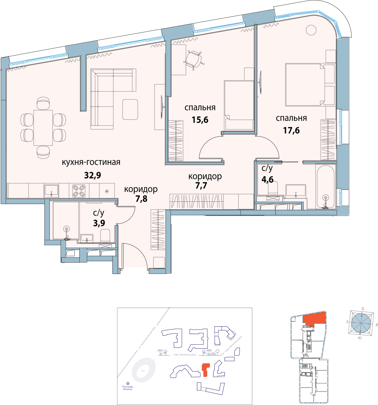 1-комнатная квартира с отделкой в ЖК Люберцы на 14 этаже в 4 секции. Сдача в 3 кв. 2023 г.