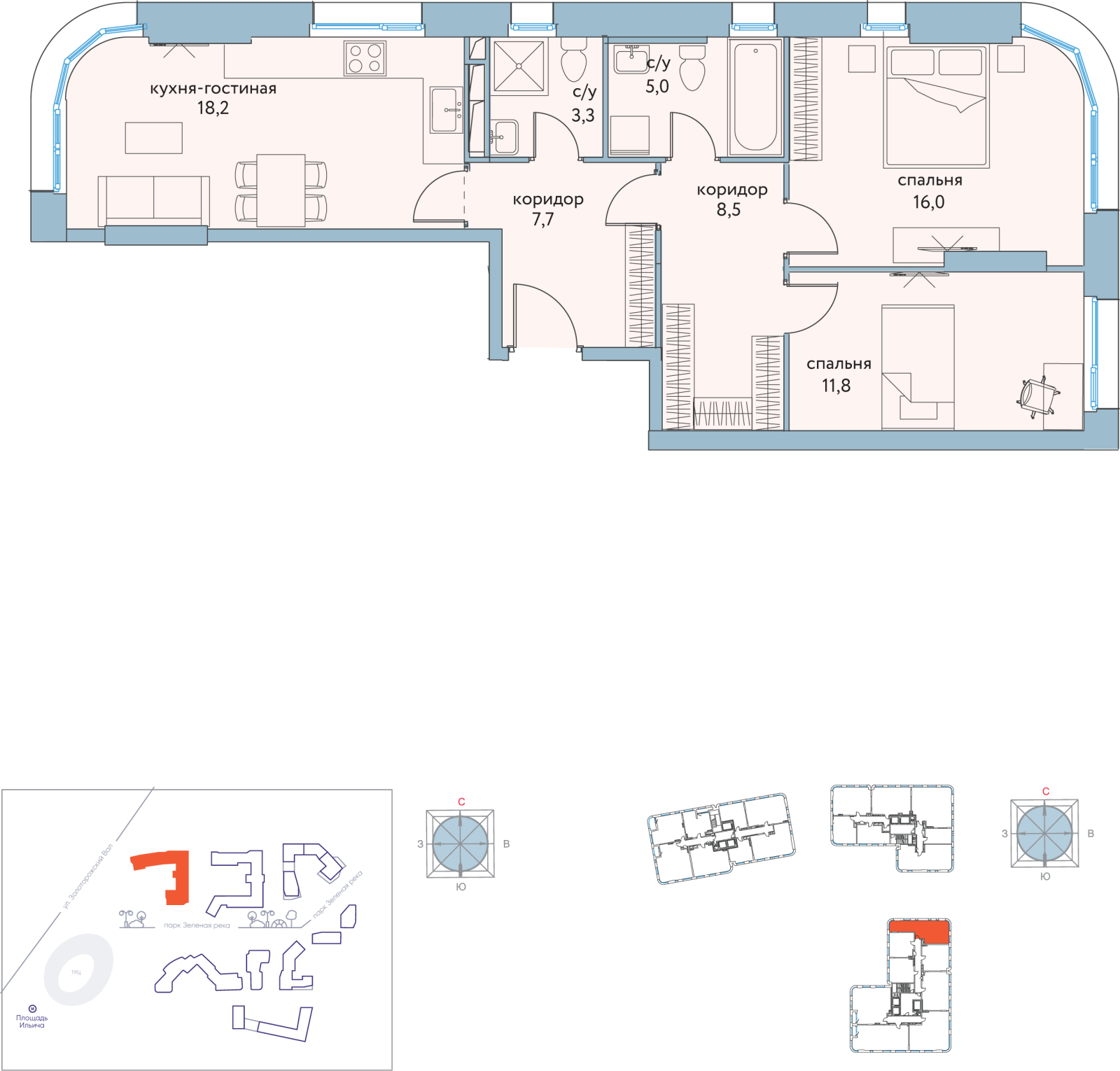 2-комнатная квартира в ЖК Символ на 26 этаже в 1 секции. Сдача в 3 кв. 2025 г.