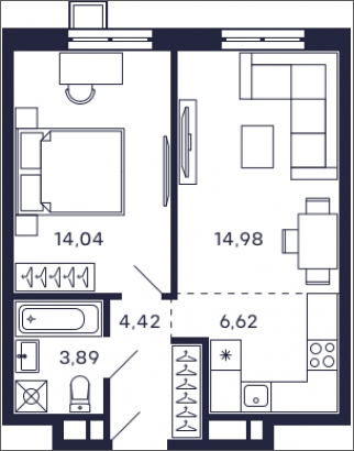 1-комнатная квартира с отделкой в ЖК VESNA на 5 этаже в 3 секции. Сдача в 4 кв. 2022 г.