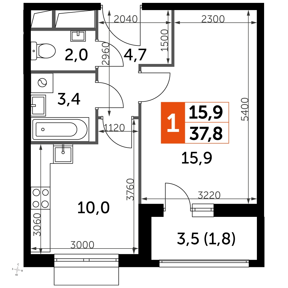1-комнатная квартира (Студия) в ЖК Символ на 24 этаже в 1 секции. Сдача в 3 кв. 2025 г.