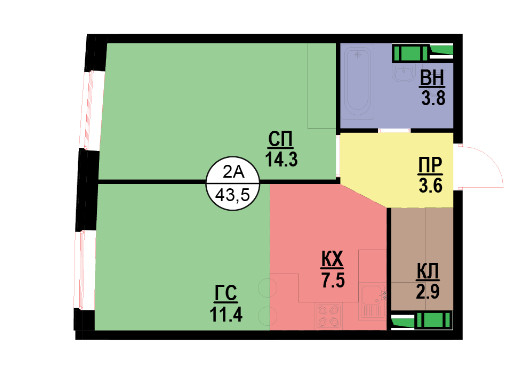 1-комнатная квартира в ЖК Новый Зеленоград на 2 этаже в 1 секции. Сдача в 1 кв. 2023 г.
