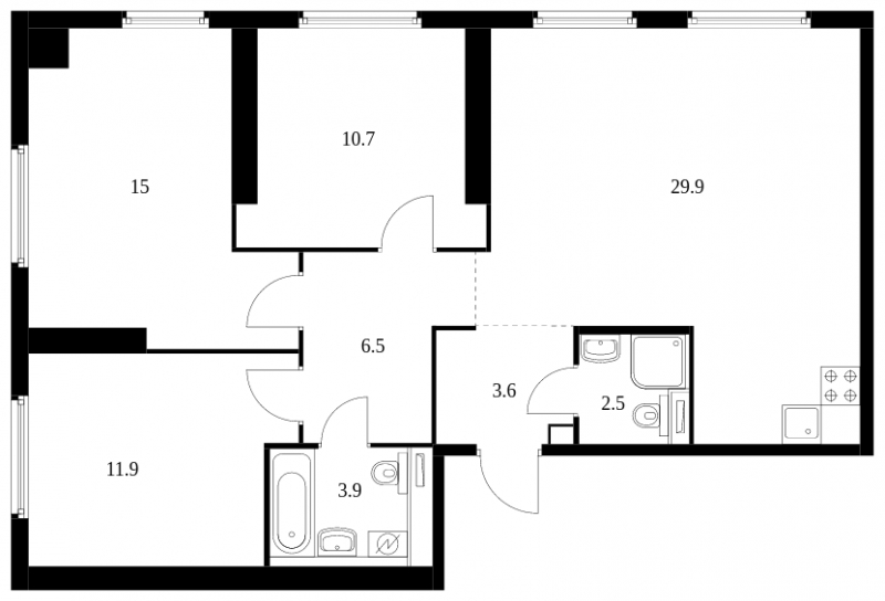 1-комнатная квартира в ЖК Символ на 11 этаже в 2 секции. Сдача в 3 кв. 2025 г.
