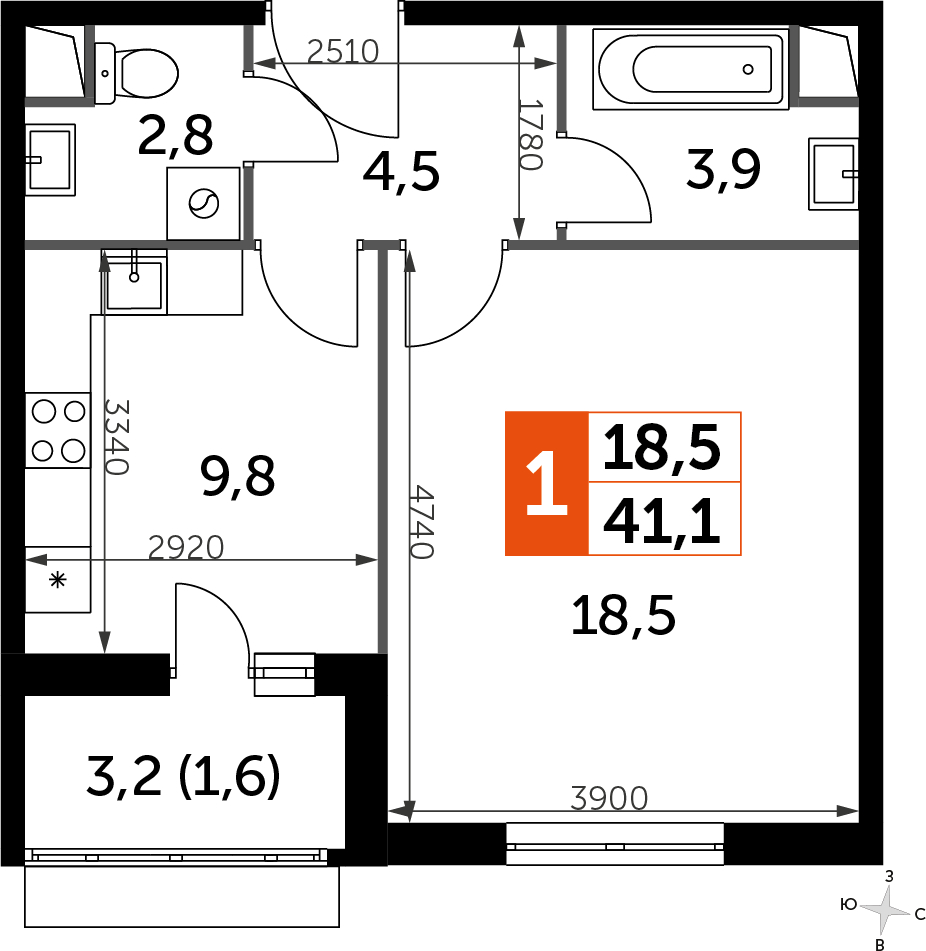 1-комнатная квартира в ЖК Символ на 23 этаже в 1 секции. Сдача в 3 кв. 2025 г.