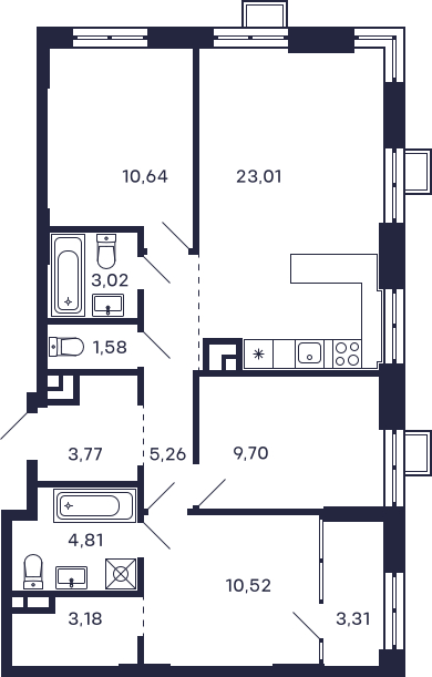 1-комнатная квартира в ЖК VESNA на 9 этаже в 1 секции. Сдача в 4 кв. 2022 г.