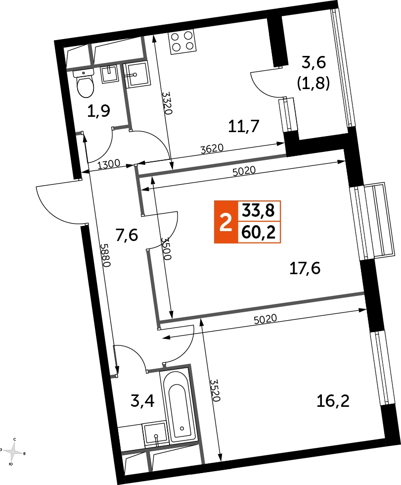 2-комнатная квартира в ЖК Символ на 26 этаже в 1 секции. Сдача в 3 кв. 2025 г.