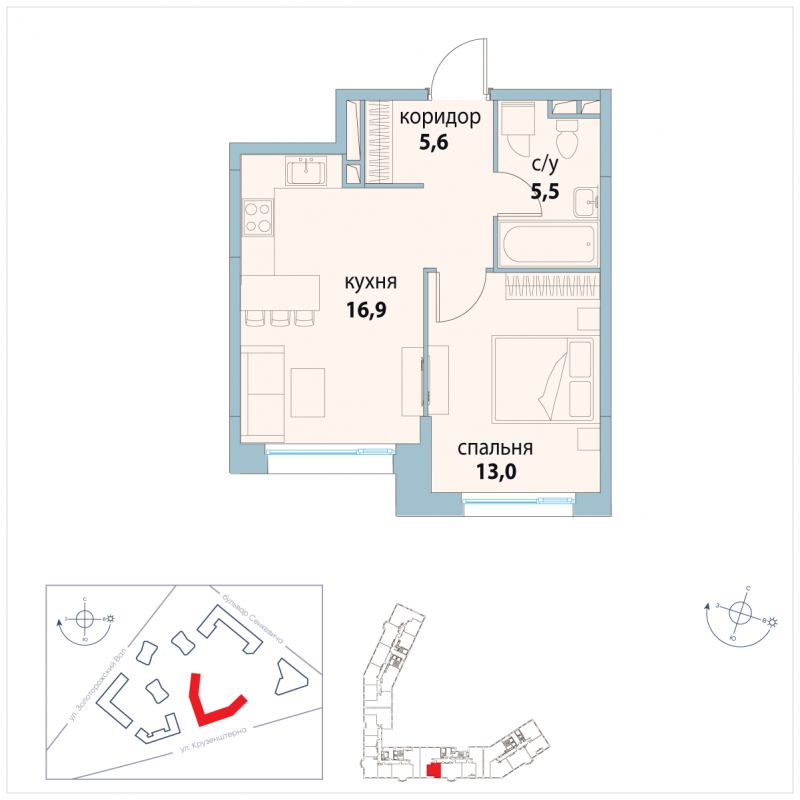 3-комнатная квартира в ЖК Скандинавия на 14 этаже в 1 секции. Сдача в 1 кв. 2025 г.