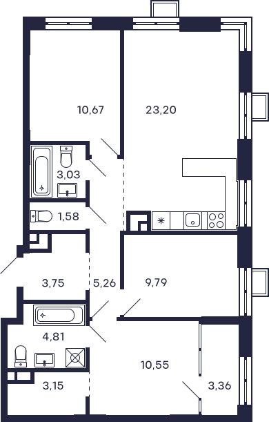 2-комнатная квартира в ЖК VESNA на 10 этаже в 2 секции. Сдача в 4 кв. 2022 г.