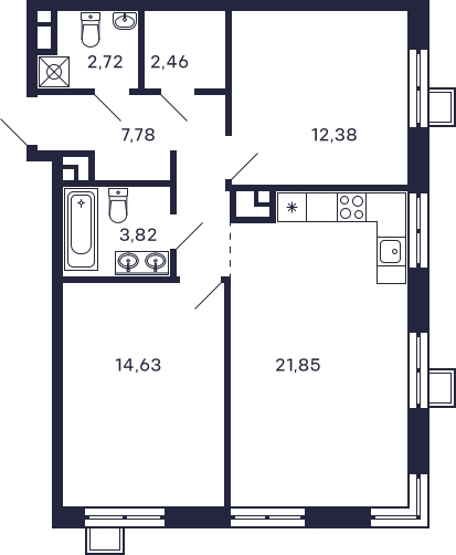 1-комнатная квартира в ЖК VESNA на 11 этаже в 2 секции. Сдача в 4 кв. 2022 г.