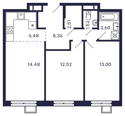 1-комнатная квартира (Студия) в ЖК Жилой микрорайон Одинбург на 4 этаже в 4 секции. Сдача в 2 кв. 2025 г.