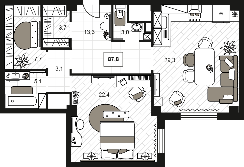 2-комнатная квартира в ЖК Символ на 18 этаже в 1 секции. Сдача в 1 кв. 2024 г.