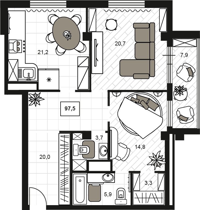 2-комнатная квартира в ЖК Символ на 12 этаже в 3 секции. Сдача в 1 кв. 2024 г.