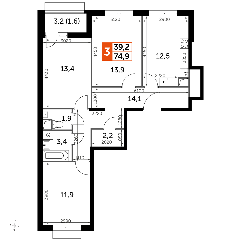 1-комнатная квартира с отделкой в ЖК UP-квартал Римский на 14 этаже в 14 секции. Сдача в 3 кв. 2023 г.