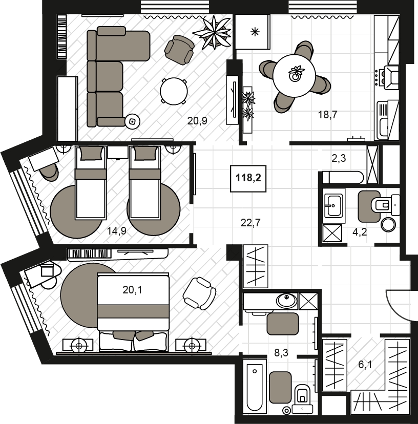 2-комнатная квартира в ЖК Символ на 12 этаже в 1 секции. Сдача в 1 кв. 2024 г.