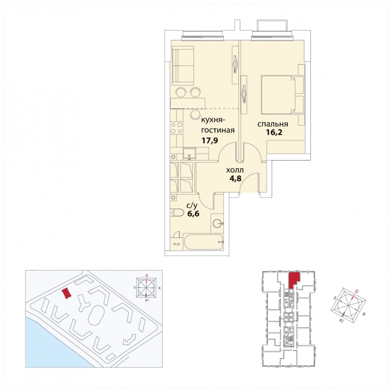2-комнатная квартира в ЖК Символ на 20 этаже в 1 секции. Сдача в 3 кв. 2025 г.