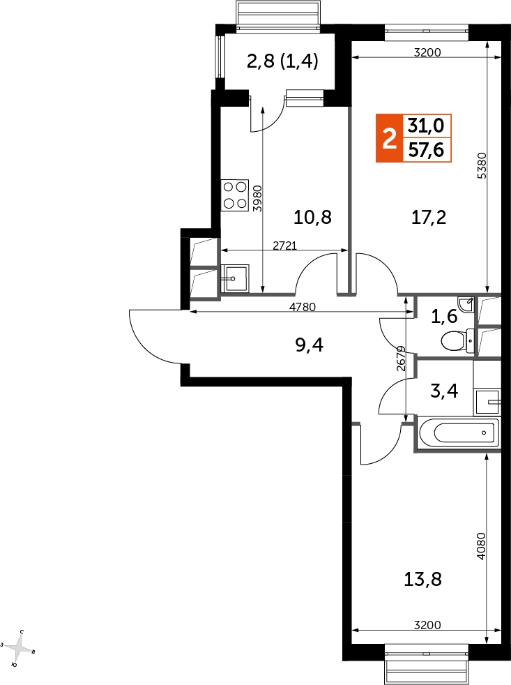 2-комнатная квартира в ЖК UP-квартал Римский на 7 этаже в 22 секции. Сдача в 3 кв. 2023 г.