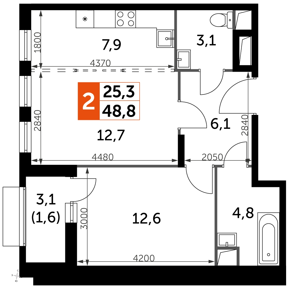 1-комнатная квартира в ЖК UP-квартал Римский на 11 этаже в 20 секции. Сдача в 3 кв. 2023 г.