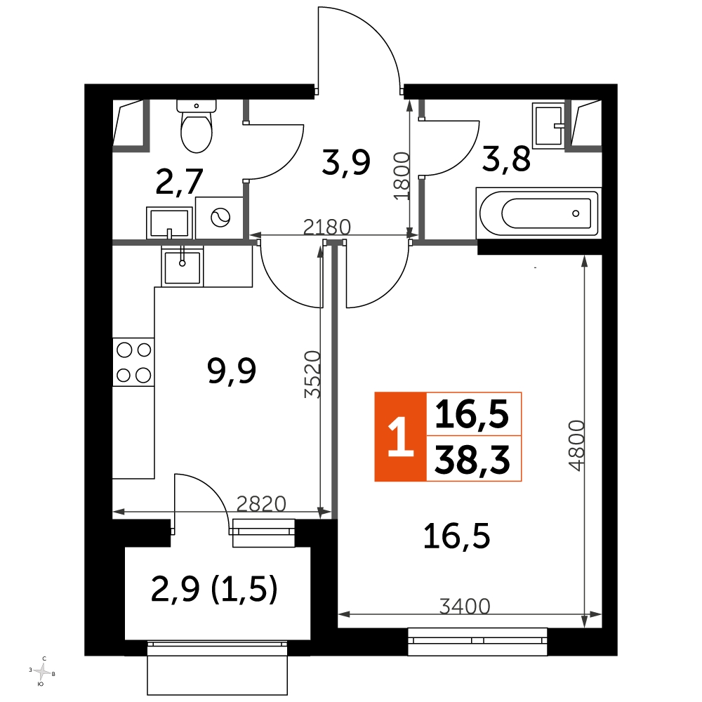 1-комнатная квартира в ЖК Символ на 5 этаже в 1 секции. Сдача в 3 кв. 2025 г.
