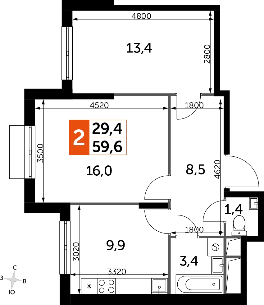 3-комнатная квартира в ЖК Символ на 18 этаже в 1 секции. Сдача в 3 кв. 2025 г.