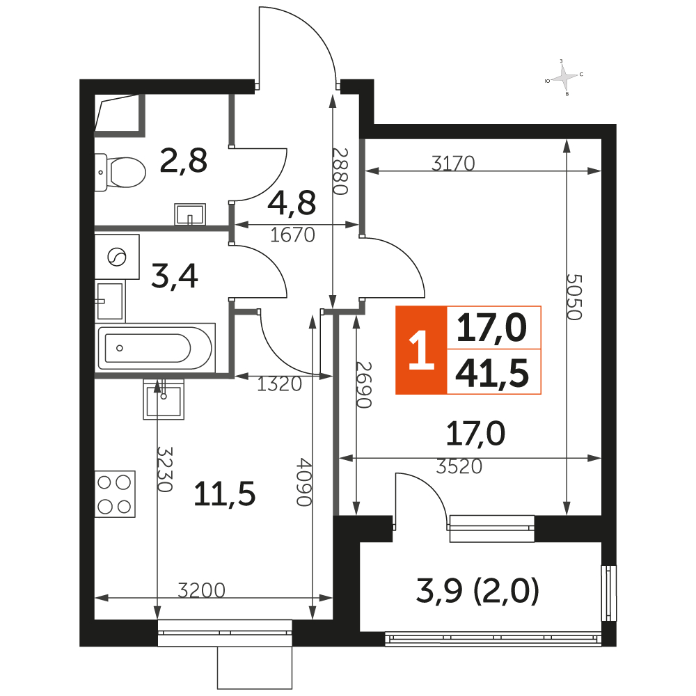1-комнатная квартира в ЖК UP-квартал Римский на 2 этаже в 12 секции. Сдача в 3 кв. 2023 г.