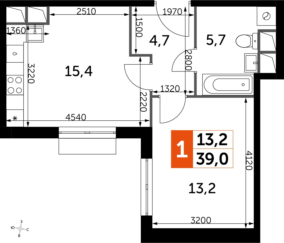 1-комнатная квартира в ЖК Символ на 11 этаже в 1 секции. Сдача в 3 кв. 2025 г.