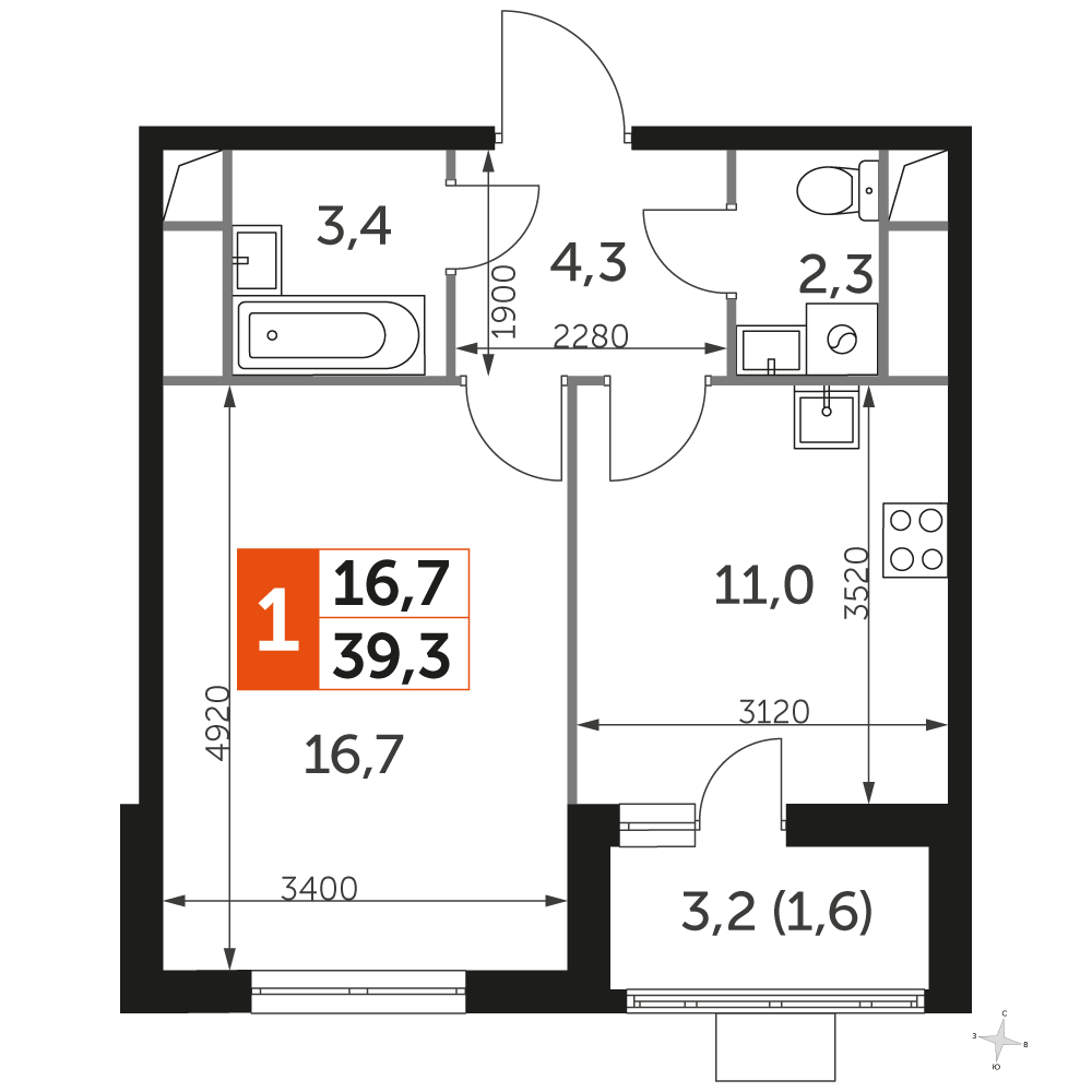 2-комнатная квартира в ЖК UP-квартал Римский на 8 этаже в 5 секции. Сдача в 3 кв. 2023 г.