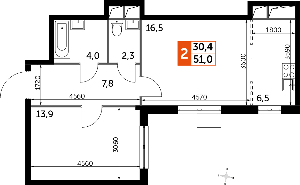 2-комнатная квартира в ЖК UP-квартал Римский на 12 этаже в 5 секции. Сдача в 3 кв. 2023 г.