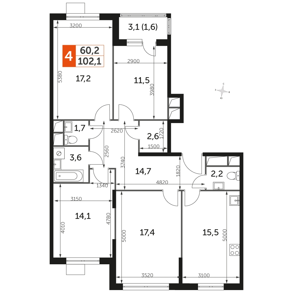 3-комнатная квартира с отделкой в ЖК Символ на 13 этаже в 1 секции. Сдача в 1 кв. 2024 г.