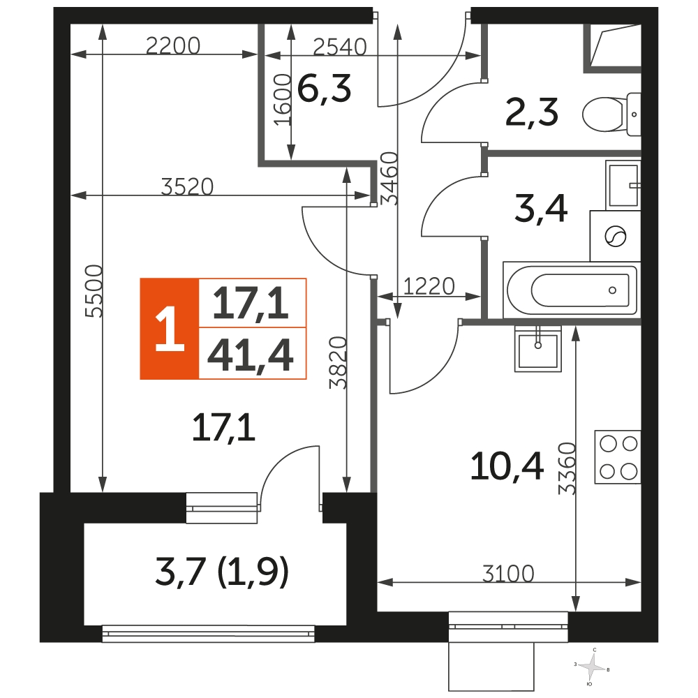 2-комнатная квартира с отделкой в ЖК UP-квартал Римский на 4 этаже в 14 секции. Сдача в 3 кв. 2023 г.