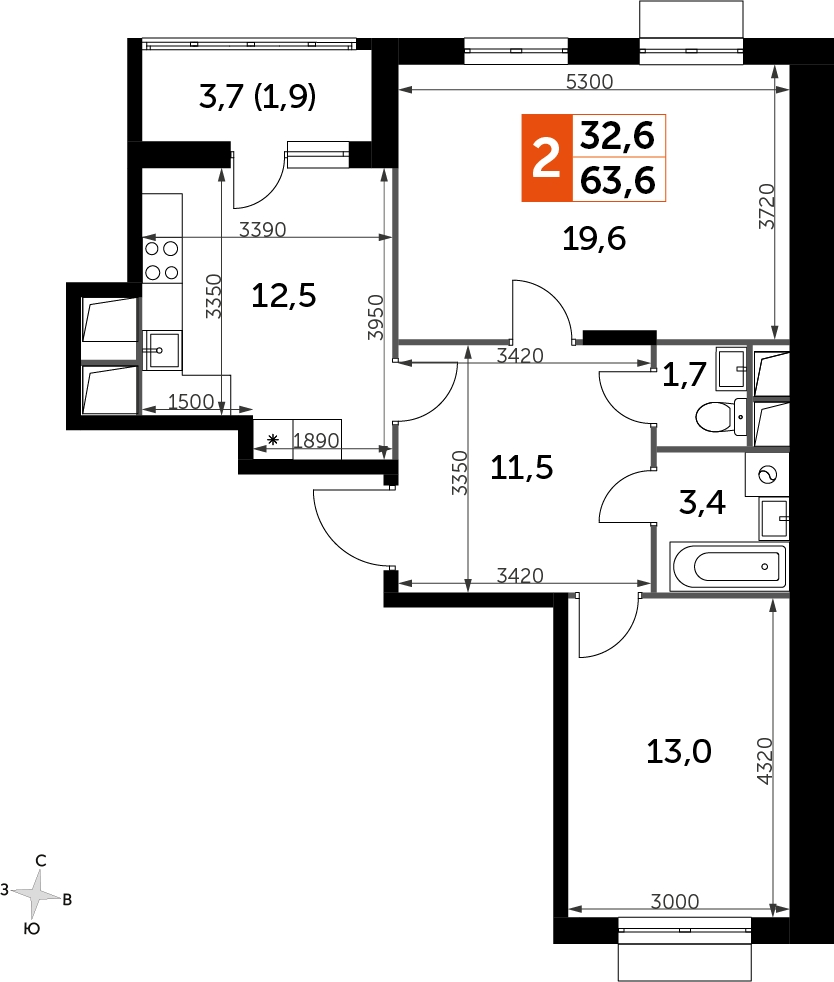 1-комнатная квартира с отделкой в ЖК UP-квартал Римский на 2 этаже в 3 секции. Сдача в 3 кв. 2023 г.