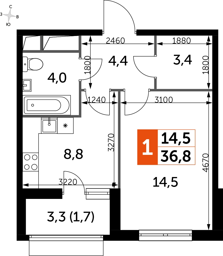 2-комнатная квартира в ЖК UP-квартал Римский на 2 этаже в 5 секции. Сдача в 3 кв. 2023 г.