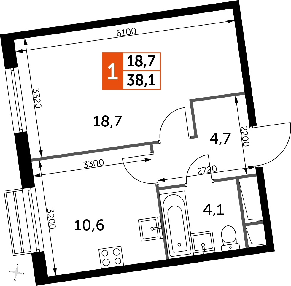 3-комнатная квартира в ЖК UP-квартал Римский на 15 этаже в 8 секции. Сдача в 3 кв. 2023 г.