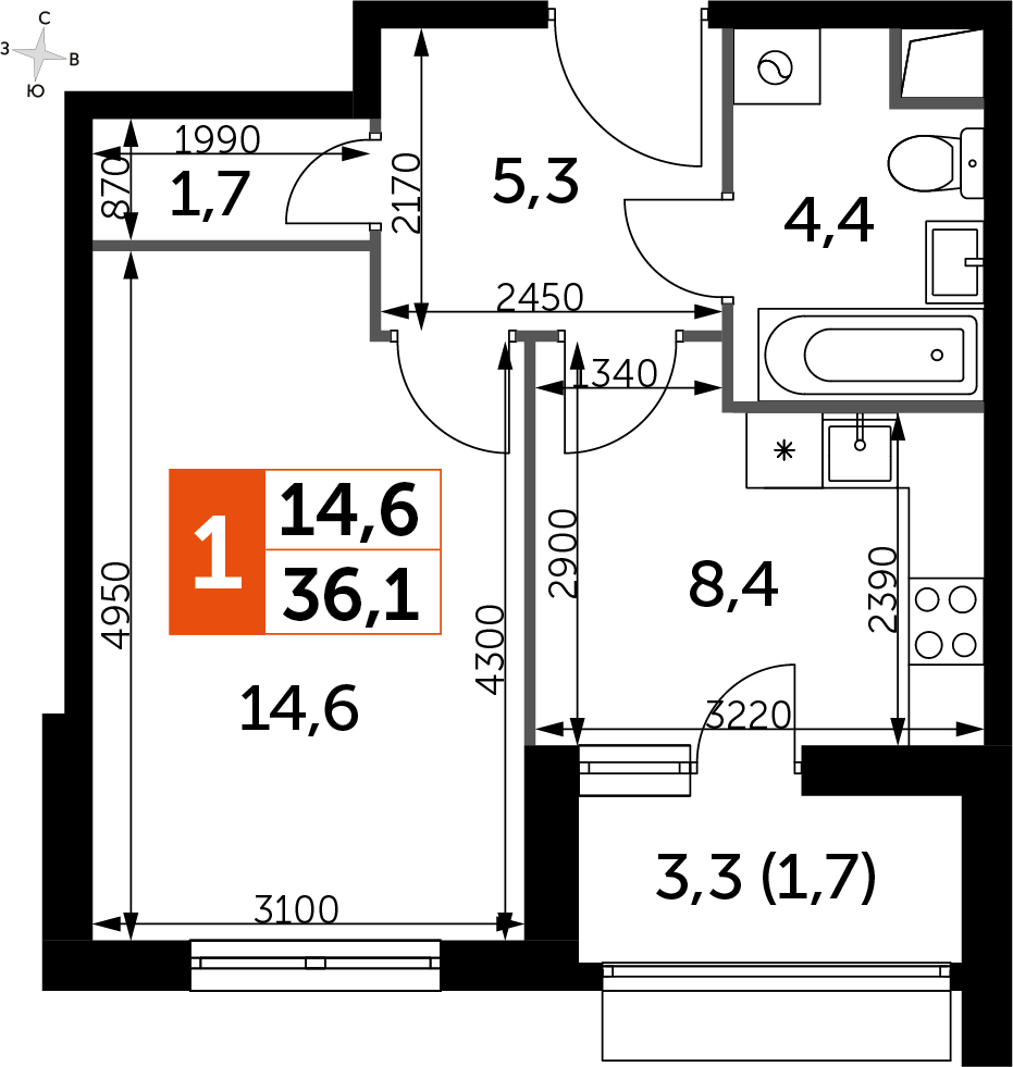 2-комнатная квартира с отделкой в ЖК UP-квартал Римский на 1 этаже в 23 секции. Сдача в 3 кв. 2023 г.