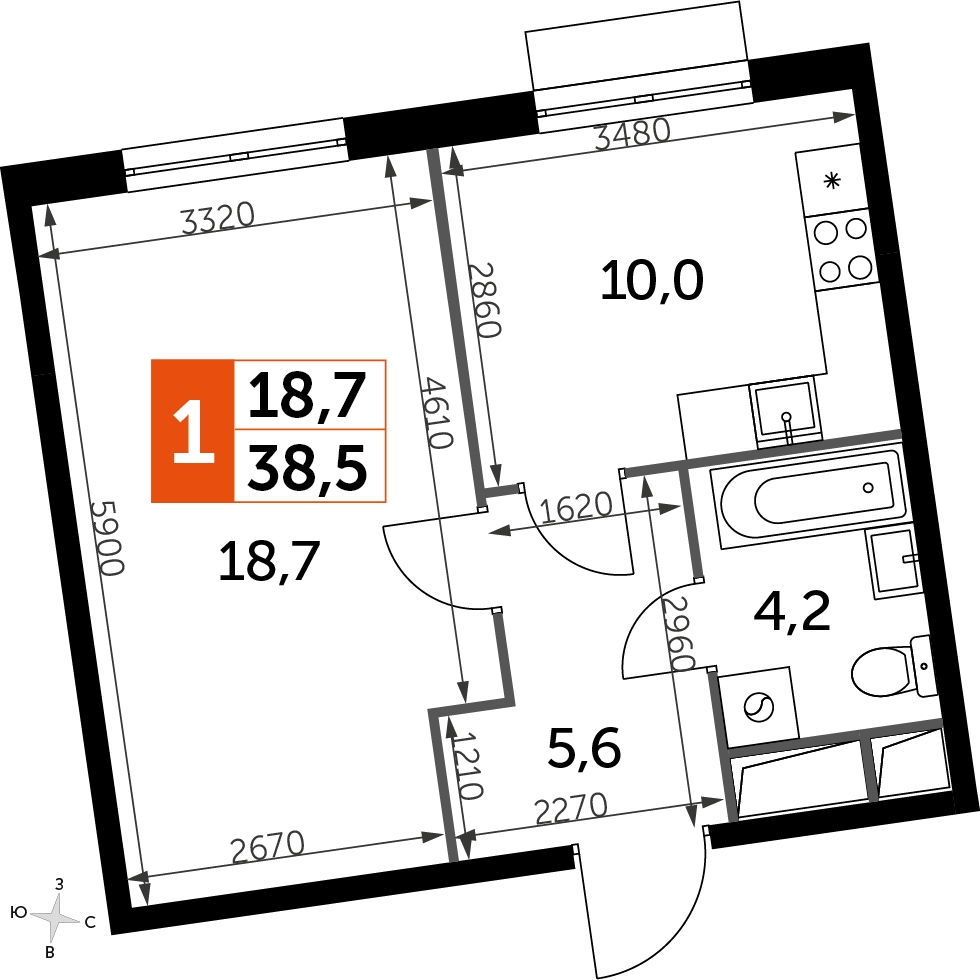 1-комнатная квартира с отделкой в ЖК UP-квартал Римский на 1 этаже в 15 секции. Сдача в 3 кв. 2023 г.