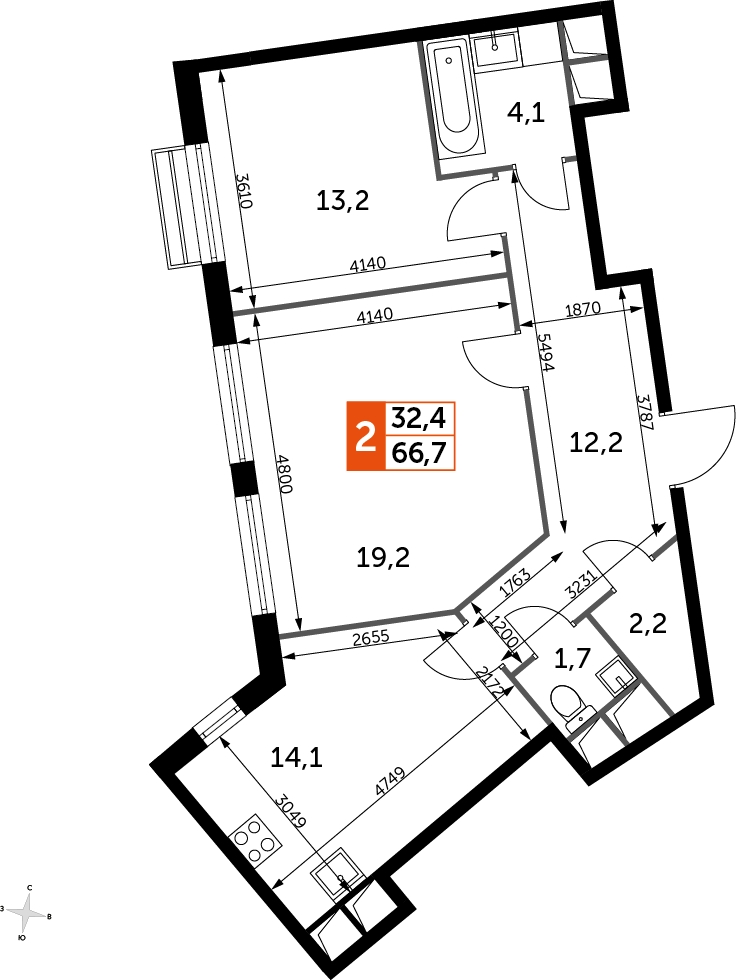 2-комнатная квартира с отделкой в ЖК UP-квартал Римский на 10 этаже в 14 секции. Сдача в 3 кв. 2023 г.