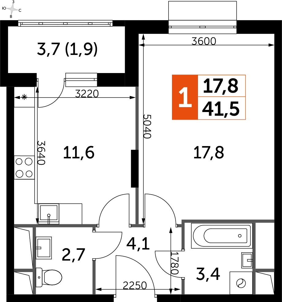 2-комнатная квартира в ЖК UP-квартал Римский на 4 этаже в 17 секции. Сдача в 3 кв. 2023 г.